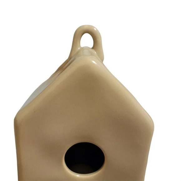 Rae Dunn Ceramic Penthouse 9" Birdhouse Feeder Taupe New - Picture 8 of 12